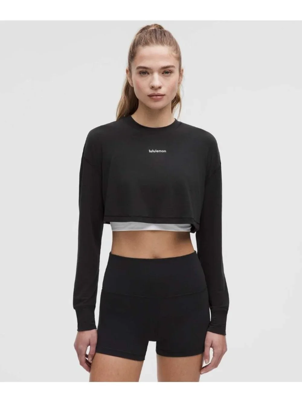 Lululemon Jersey Training Super-Cropped Loose-Fit Long-Sleeve Athleisure Top XL - Picture 3 of 6
